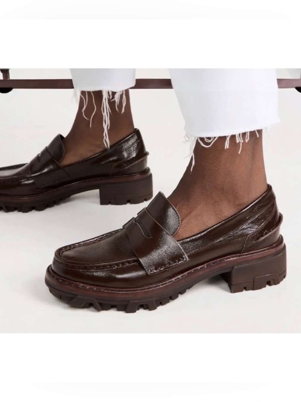 Rag & Bone || Shiloh Lug Sole Penny Loafers in Peluga Brown Patent Leather 37